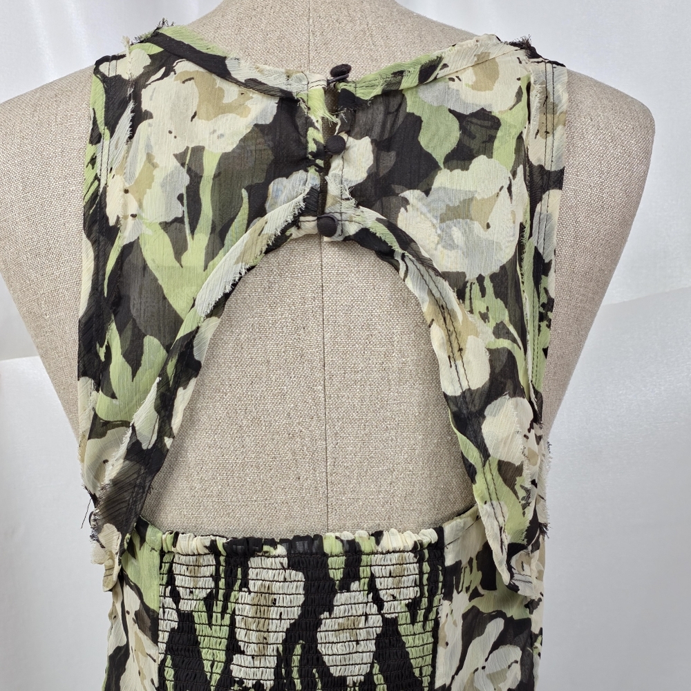 Free People Raven Printed Mini Dress Black Coffee Combo Green Floral S NWT $128 - Picture 15 of 15